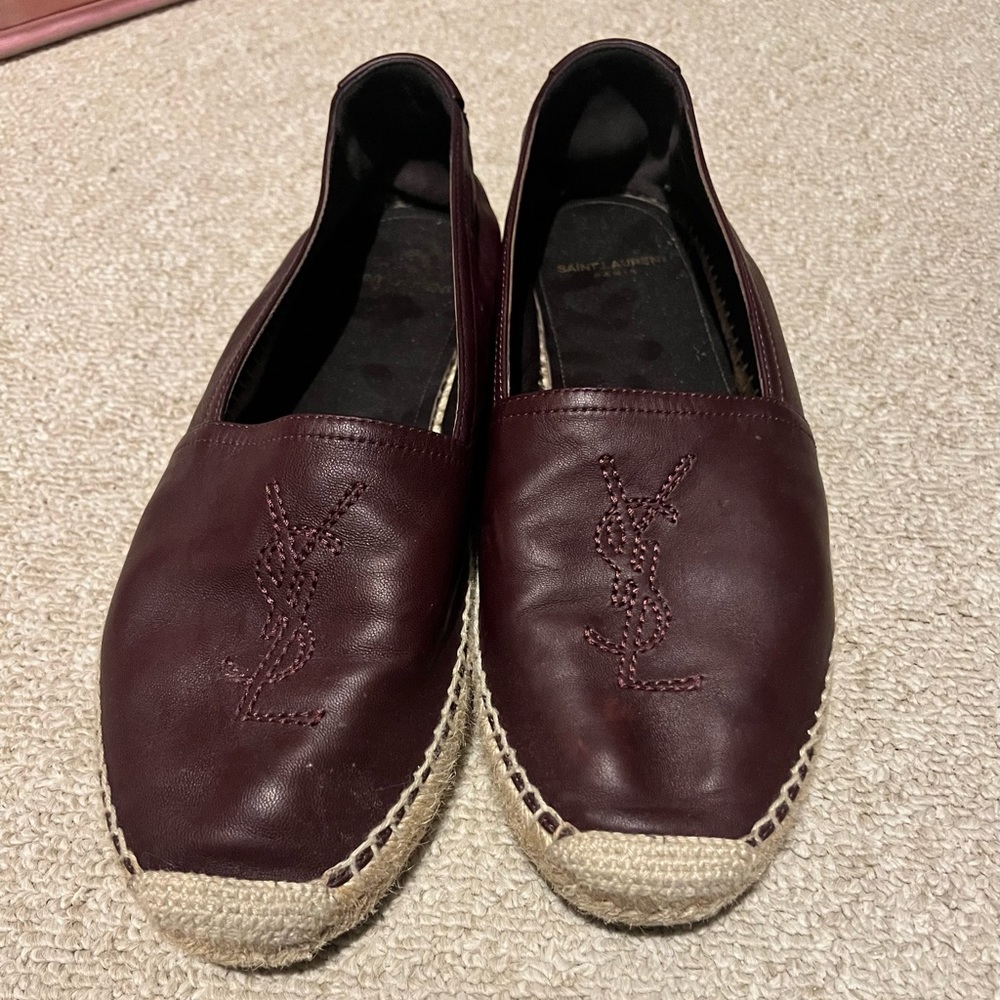 YSL Mens  leather Espadrille burgundy